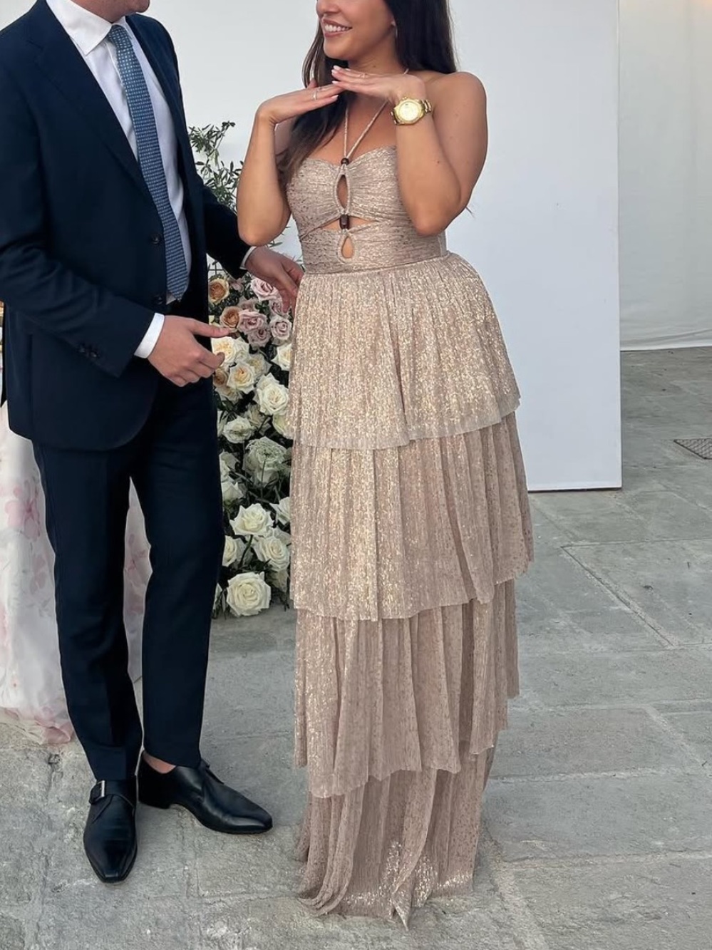 Sabina Musayev Plissé Effect Tiered Maxi Dress